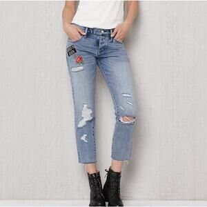 PacSun Patched Girlfriend Cropped Jeans Women's Size 26 MidRise Frayed Hem